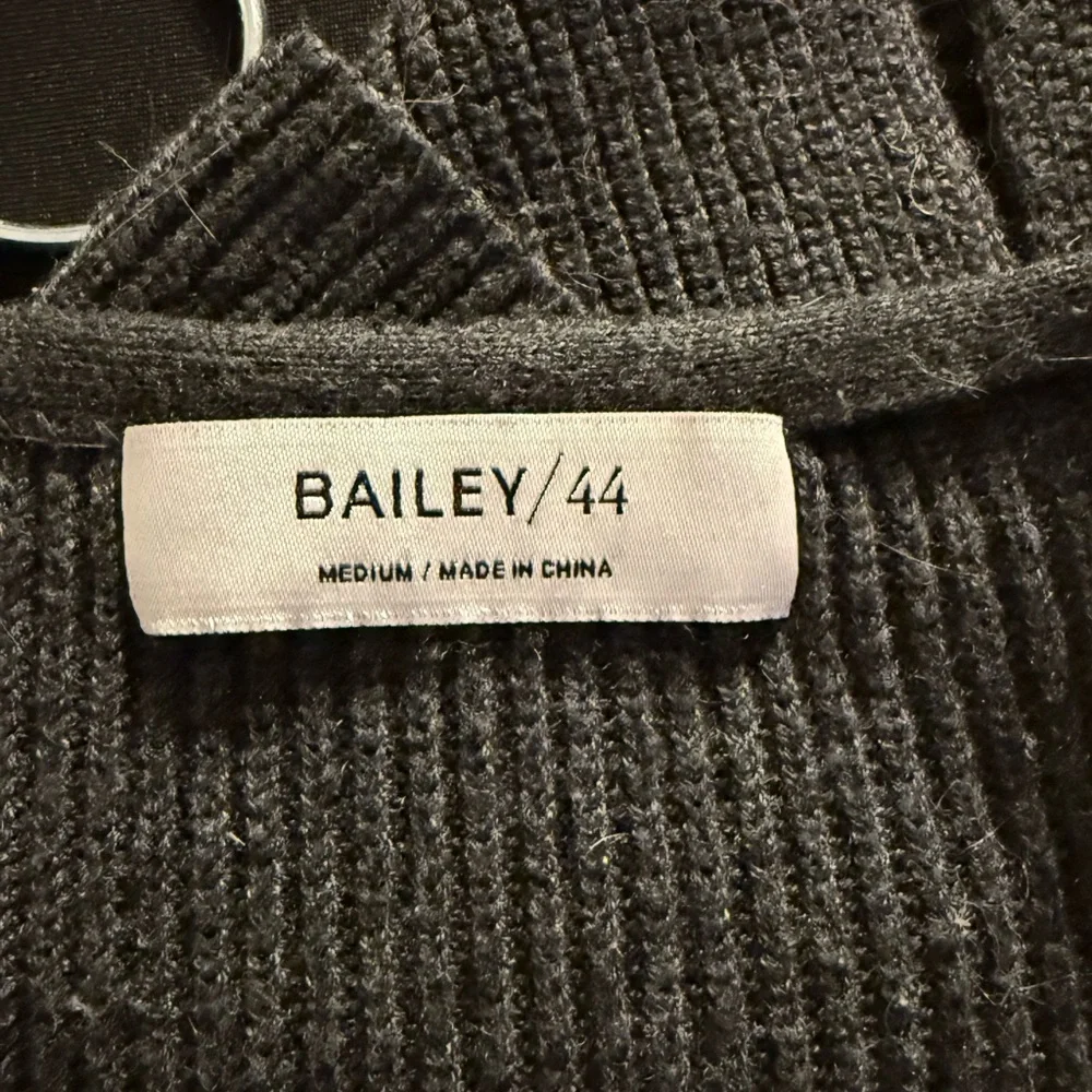 Women Bailey 44 Charcoal‎ Ribbed Wool Blend Zipper Motif Open Cardigan Sweater M